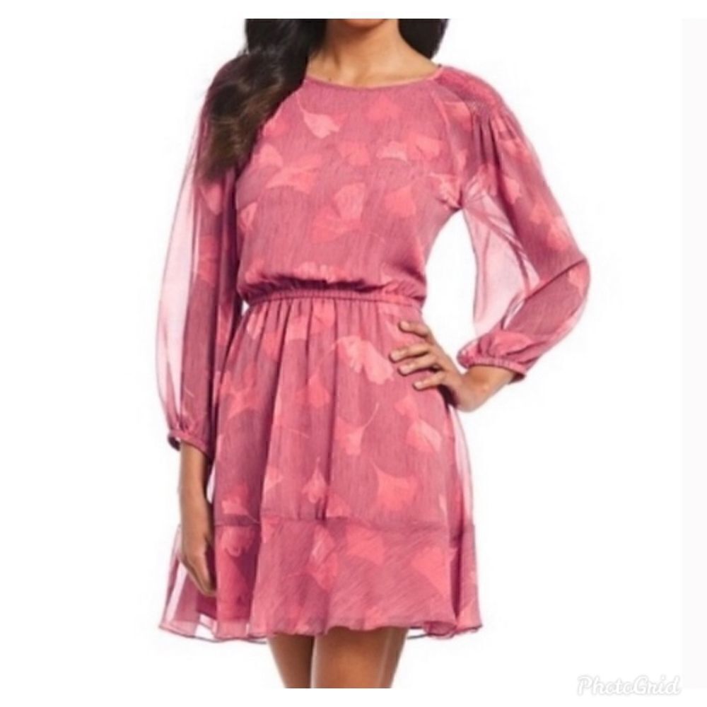 H by Halston Pintuck Georgette Blouson Floral Pink Coral Dress Size XL